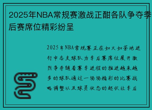 2025年NBA常规赛激战正酣各队争夺季后赛席位精彩纷呈