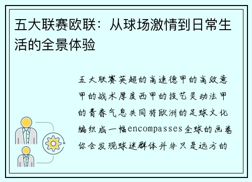 五大联赛欧联：从球场激情到日常生活的全景体验